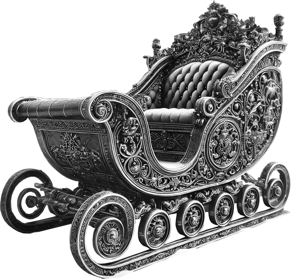 Black and white image of Santa's sleigh