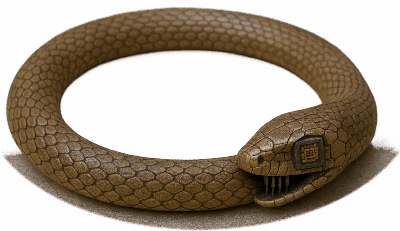 Cybernetic snake eating own tail